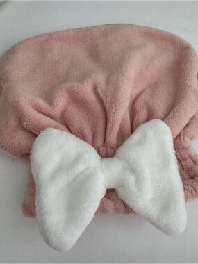 Kids Plush Pink Shower Hair Turban with White Bow